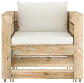2 pcs conj. lounge jardim c/ almofadões madeira impreg. verde