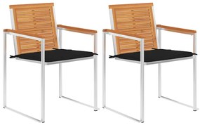 vidaXL Cadeiras de jardim com almofadões 2 pcs acácia maciça e aço