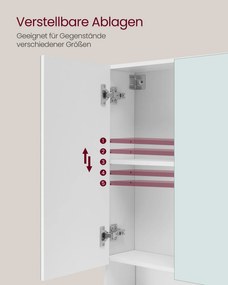 Armário de casa de banho parede com 3 portas 16,5 x 90 x 75 cm branco