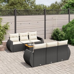 7 pcs conjunto de sofás p/ jardim c/ almofadões vime PE preto