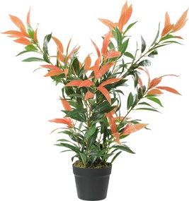 HOMCOM Photinia artificial 90 cm planta artificial com 300 folhas, ramos ajustáveis, 45 x 45 x 90 cm, Vermelho+Verde | Aosom Portugal