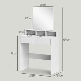 Toucador de Maquilhagem "Astrid" – 75x38x135 cm – Branco