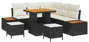 Conjunto de Sofá de Jardim Com 8 Peças e Almofadas Rattan Preto Acácia