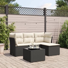 5 pcs conjunto sofás de jardim com almofadões vime PE preto