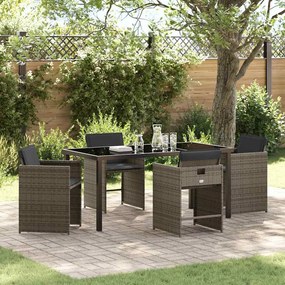 vidaXL Conjunto de Jantar de Jardim de 5 Peças com Almofadas Cinza Rattan Poliéster