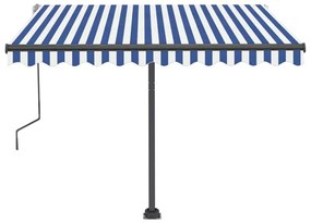 Toldo retrátil manual com LED 300x250 cm azul e branco