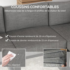Conjunto de jardim de canto para exterior, design contemporâneo, 6 peças para 5 pessoas – em alumínio, grande conforto cinzento, natural