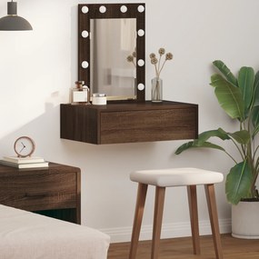 vidaXL Mesa de Maquilhagem Montada na Parede com Luzes LED em Carvalho Castanho