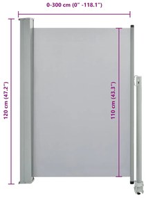 Toldo lateral retrátil para pátio 120x300 cm cinzento