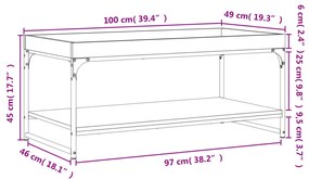 Mesa de centro 100x49x45 cm derivados de madeira cinza sonoma