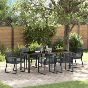 Conjunto de Jantar de 7 Peças Preto Rattan Poliéster