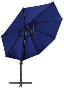 Guarda-sol jardim cantilever poste/luzes LED 300 cm azul-ciano