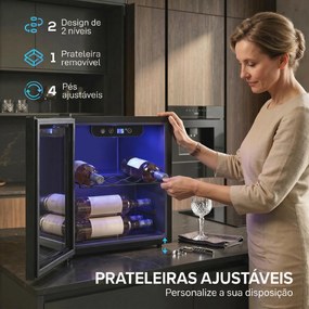 Vinoteca 12 Garrafas, Frigorífico para Vinhos 36 L com Temperatura Ajustável 4-16 ℃ Porta de Vidro Duplo Luz LED, Preto