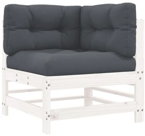 5pcs conjunto lounge jardim c/ almofadões madeira maciça branco