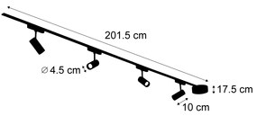 LED Sistema de iluminação de trilho moderno com 4 focos pretos monofásicos 200 cm - Magnetic Gert Moderno