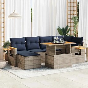 7 pcs conjunto sofás jardim c/ almofadões vime PE/acácia preto