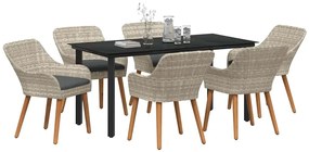 Conjunto de sala de jantar 7 pcs Cinza claro e preto