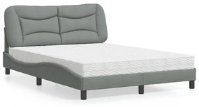 Cama com colchão 140x190 cm tecido cinzento-claro