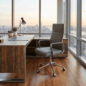 Cadeira de Escritório Kolumbus Couro Genuíno Cinza