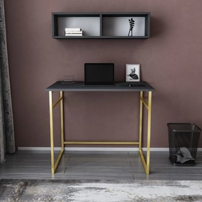 Secretária de Estudo Hussum - Dourado Antracite - 90x60x75cm