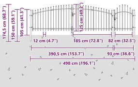 Portão de Jardim com Ponta de Lança Cinza 125x500 cm de Aço