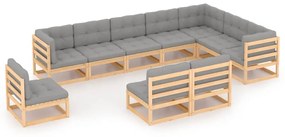 10 pcs conjunto lounge de jardim com almofadões pinho maciço