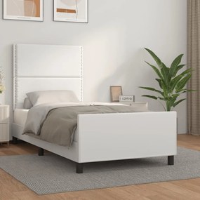 Estrutura cama c/ cabeceira 100x200 cm couro artificial branco