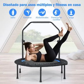 Trampolim dobrável 101 cm Mini trampolim de fitness com pega ajustável em altura e 2 bandas para crianças e adultos Azul