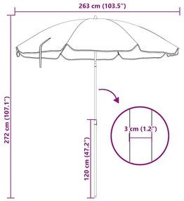 Parasol de Praia vidaXL com Poste de Alumínio Azul e Branco 300 cm