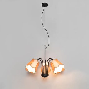 Candeeiro de suspensão clássico preto com abajur dourado 5 luzes - Nona