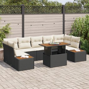 Conjunto de Jantar de 8 Peças da com Almofadas Preto Vime Sintético Ac