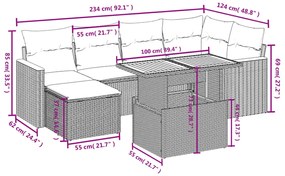 7 pcs conjunto de sofás p/ jardim c/ almofadões vime PE preto