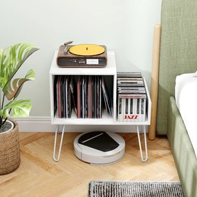Móvel para gira-discos e discos de vinil com estação de carregamento 66 x 45 x 67 cm, Separador removível Branco