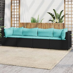vidaXL 4 pcs conjunto lounge de jardim c/ almofadões vime PE preto