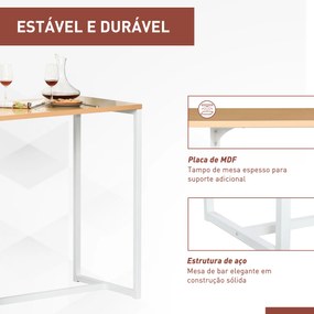 Mesa de bar Bistrô Mesa alta para jantar com 3 prateleiras Estrutura metálica Carga 100 kg 115x55x100 cm Branco e Carvalho