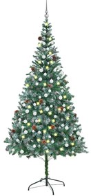 vidaXL Árvore Natal artificial pré-iluminada c/ bolas e pinhas 210 cm