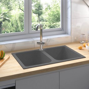 vidaXL Pia de Cozinha Cinza 760x480x184 mm Granito