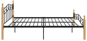 Estrutura de cama 200x200cm metal/madeira carvalho maciça preto