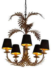 Candeeiro de teto dourado com abajur de algodão preto 5 luzes - Botanica Rústico