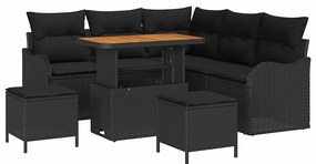 Conjunto de Sofá de Jardim 8 Peças com Almofadas Pretas em Poly Rattan