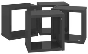 Prateleiras parede forma de cubo 4 pcs 22x15x22 cm cinza brilh.