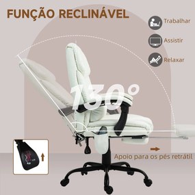 Cadeira de Escritório com Massagem de 6 Pontos Encosto Alto Reclinável Apoio para Pés e Controlo Remoto 66x75x112-122 cm Branco