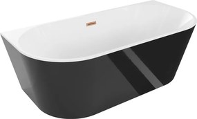 Mexen Oval banheira independente encostada 160 x 80 cm, branca/preta, transbordamento de cobre escovado - 52671608075-65