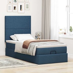 Cama otomana com colchão 90x200 cm tecido azul
