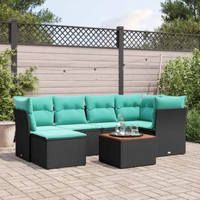 vidaXL 7 pcs conjunto de sofás p/ jardim c/ almofadões vime PE preto