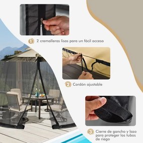 Rede Mosquiteira para guarda-sol com 2 portas, dobradiça dupla e rede ajustável para cobrir guarda-sóis de 2,5 a 3 m preto