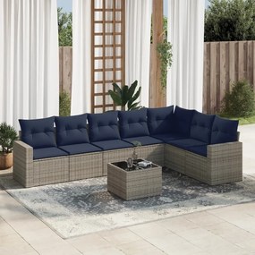 vidaXL 8 pcs conjunto sofás p/ jardim c/ almofadões vime PE cinzento