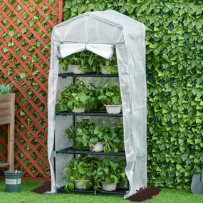 Estufa de jardim para varanda  70 x 50 x 160 cm, estante com 4 níveis, aço com revestimento epóxi, lona removível em PE de alta densidade, branco