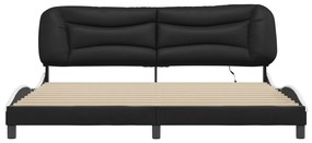 Estrutura cama c/ luz LED 200x200 cm couro artif. preto/branco