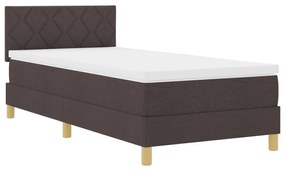 Cama Box com Colchão &amp; LED Castanho Escuro 90x200 cm Tecido